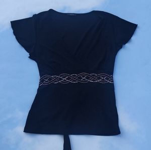 Y2K Black Short Sleeve Sequin Blouse